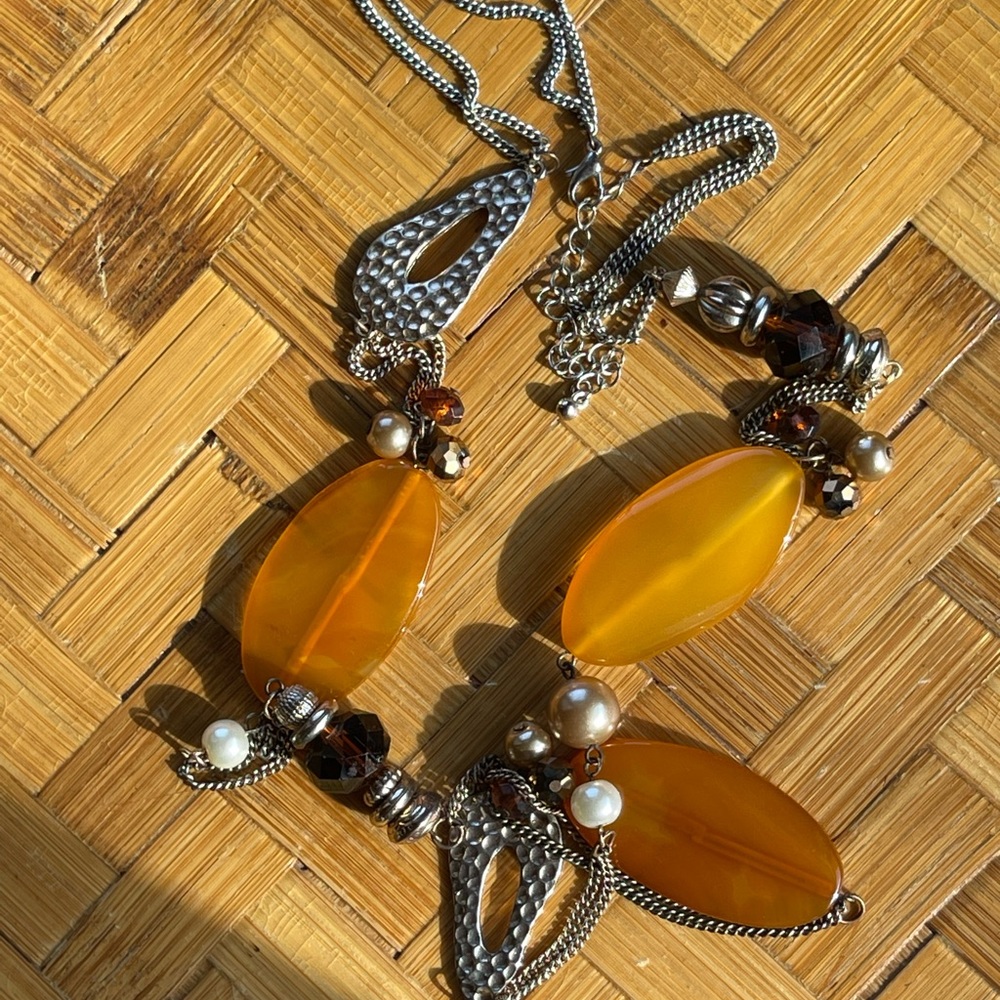Butterscotch agate long necklace, vintage - Picture 7 of 8